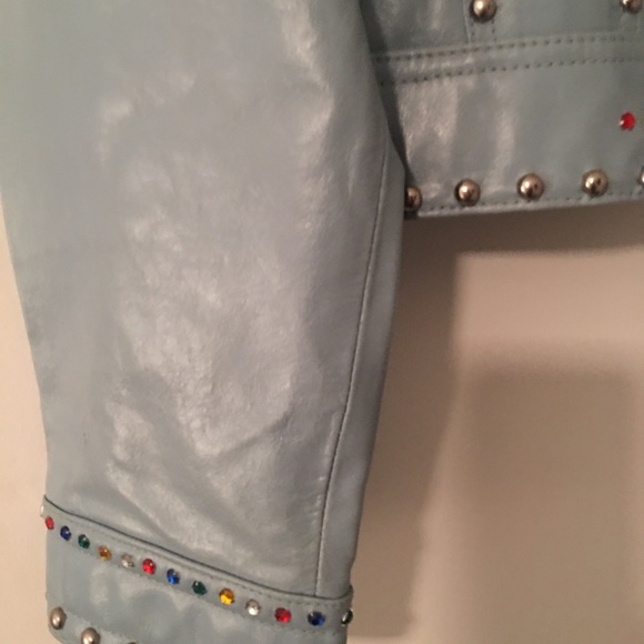 COPY - blue leather jacket with color gems - Picture 3 of 8